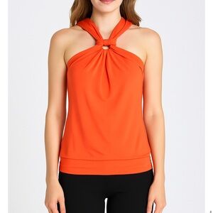 Red Orange Halter Top Blouse Shirt Very Stretchy